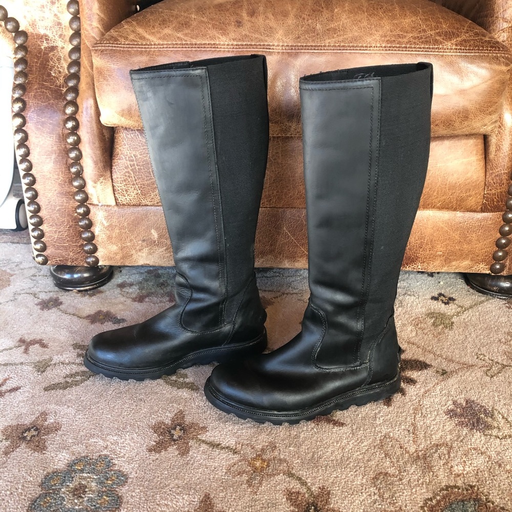 Sorel Ainsley Leather Waterproof Tall Boot Black